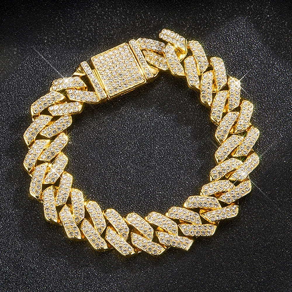 Hip Hop Shiny 15MM Cuban Link Chain Necklace Women Men Silver Color Rhinestone Iced Out Cuban Chain Punk Jewelry Necklace Gift - Uknowucme