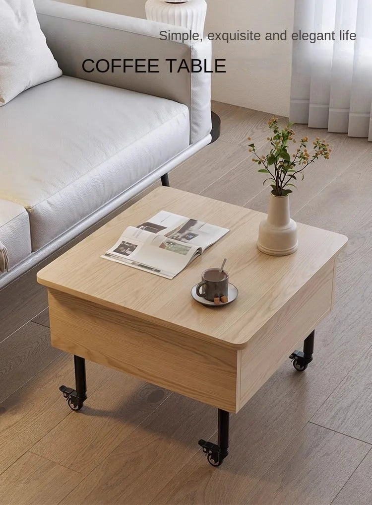 Realife Tea Table Simple And Adjustable Solid Wood Rock Board Small Table Japanese Cream Style Movable Living Room Side Table - Uknowucme