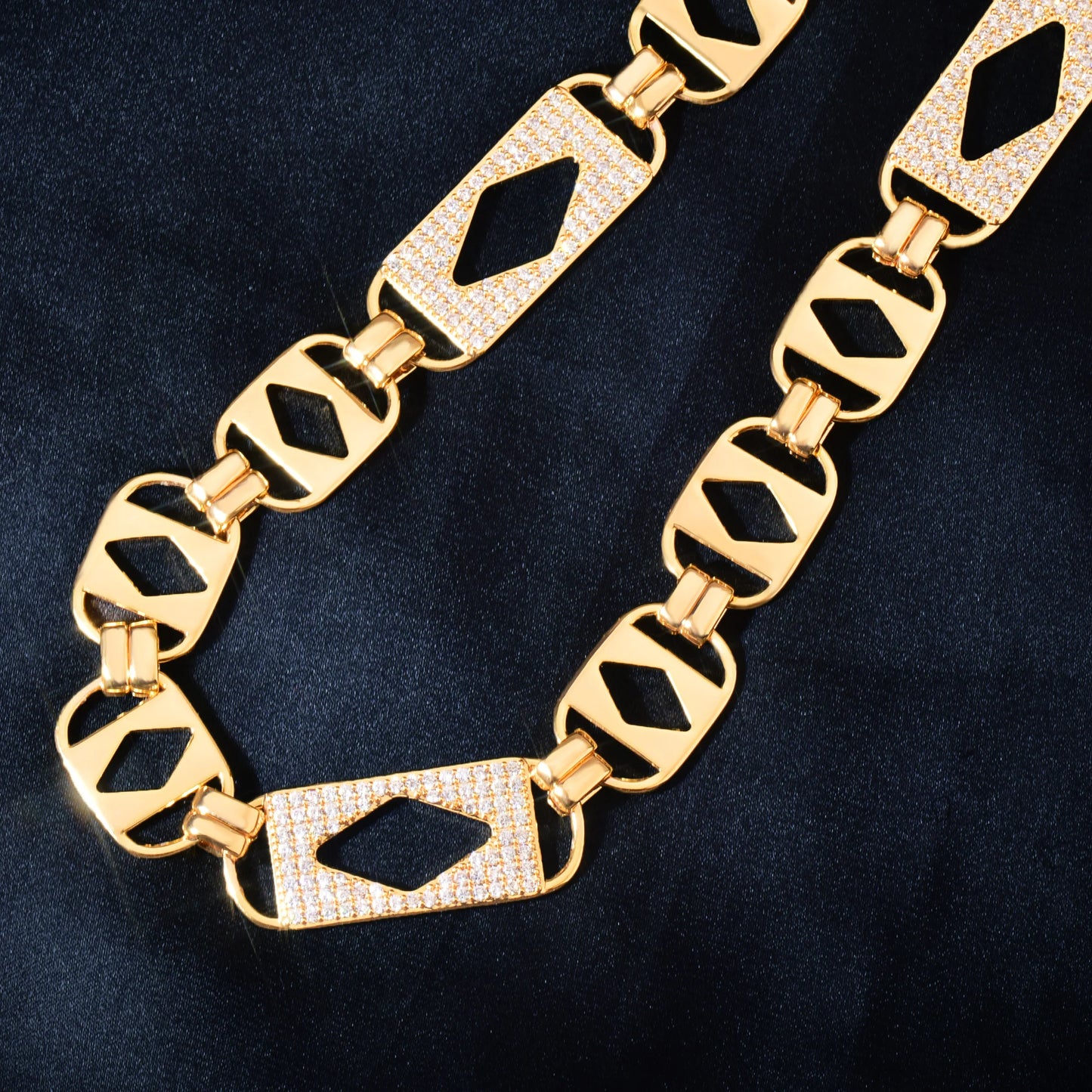CUC 14mm Hollow Square Clustered Cuban Chain Necklace For Men Women HipHop Link Gold Color Iced Out Zirconia Fashion Jewelry - Uknowucme