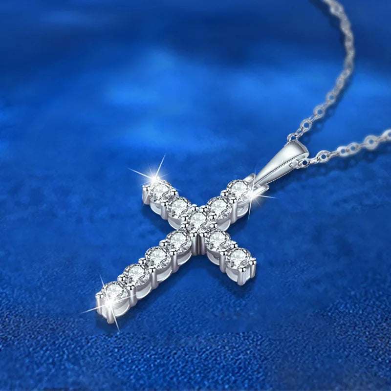 HOYON Luxury s925 Silver Mosonite Full Diamond Cross Pendant Necklace Jewelry Gift Collar Chain Hip Hop Style Couple Accessories - Uknowucme