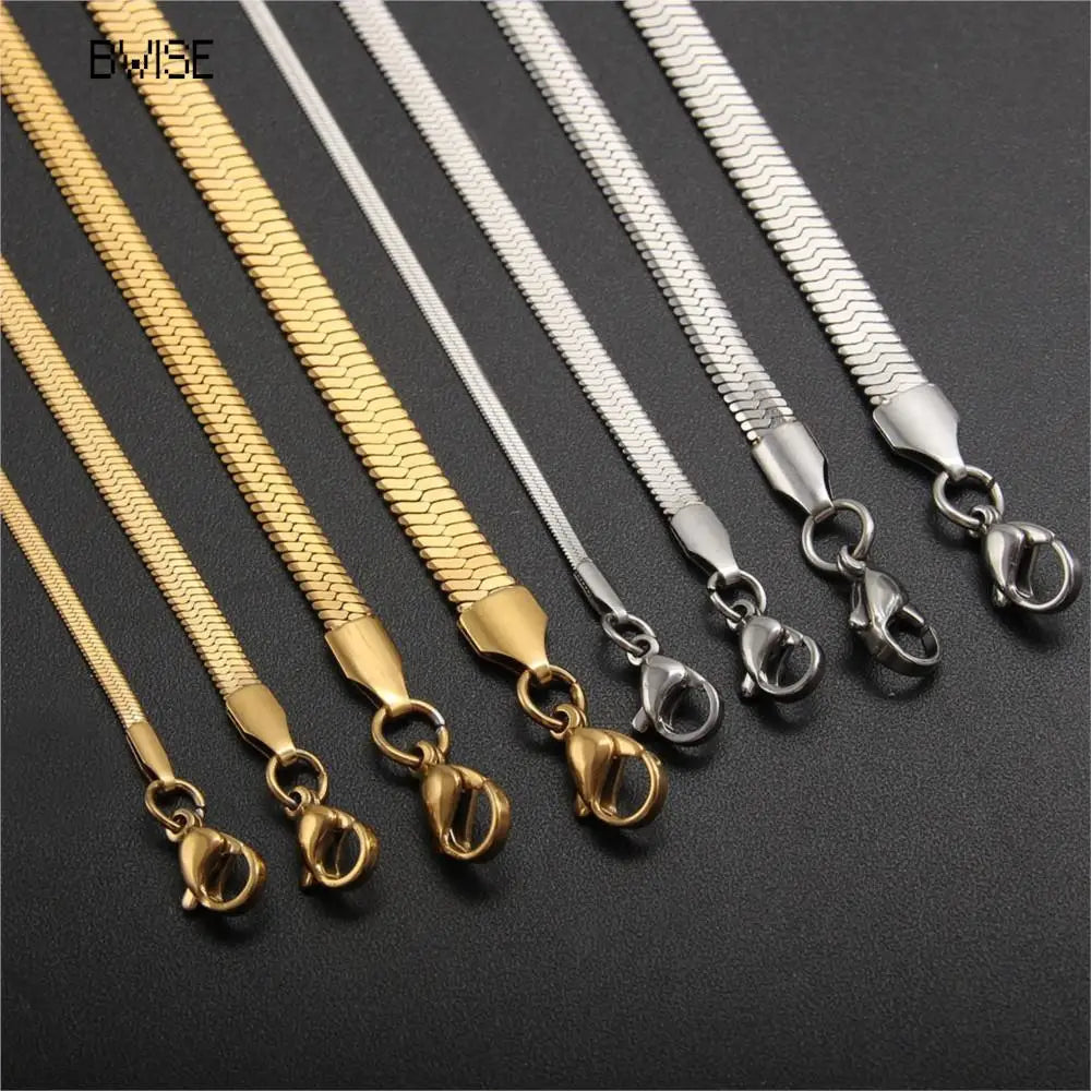 Hot Fashion Unisex Snake Chain Women Necklace Choker Stainless Steel Herringbone Gold Color Chain Necklace For Women Jewelry - Uknowucme