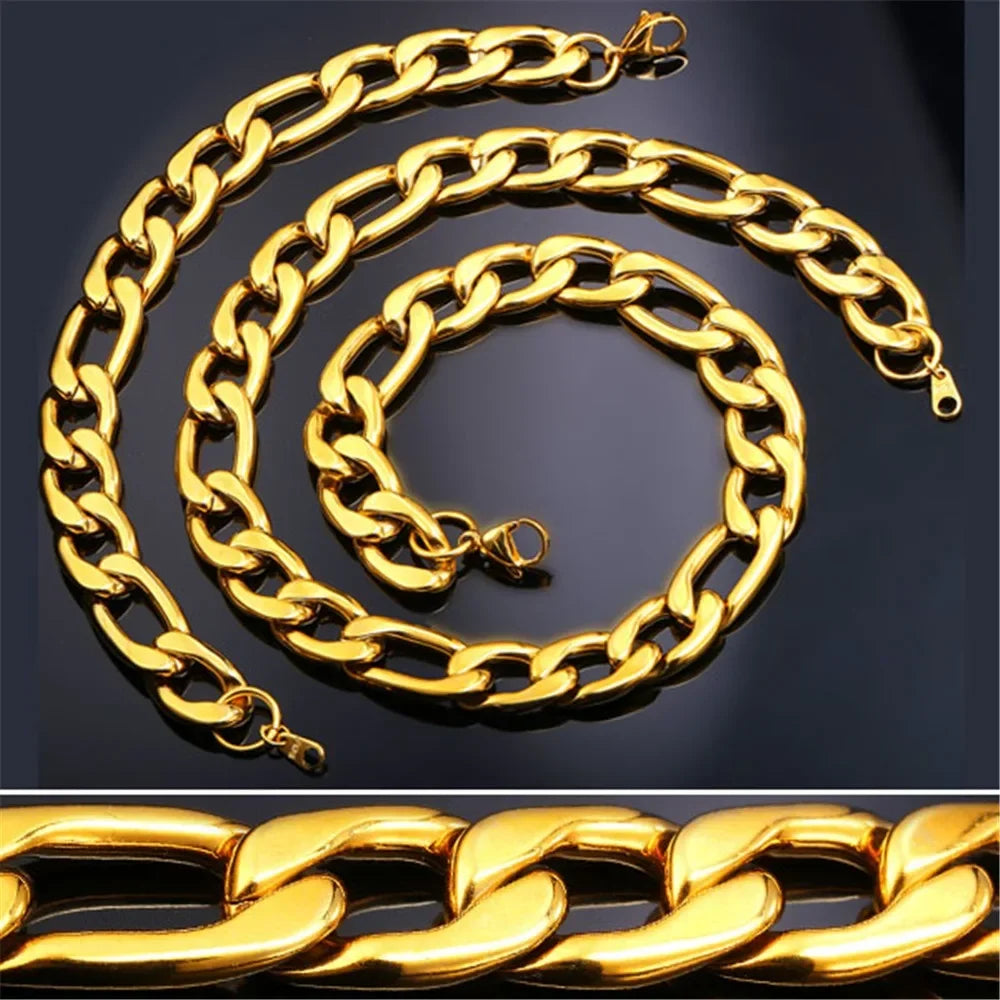 Fashion Stainless Steel Figaro Necklace Bracelet Sets for Women Men Punk Style Jewlery Sets Hot Sale Birthday Jewlery Gifts - Uknowucme
