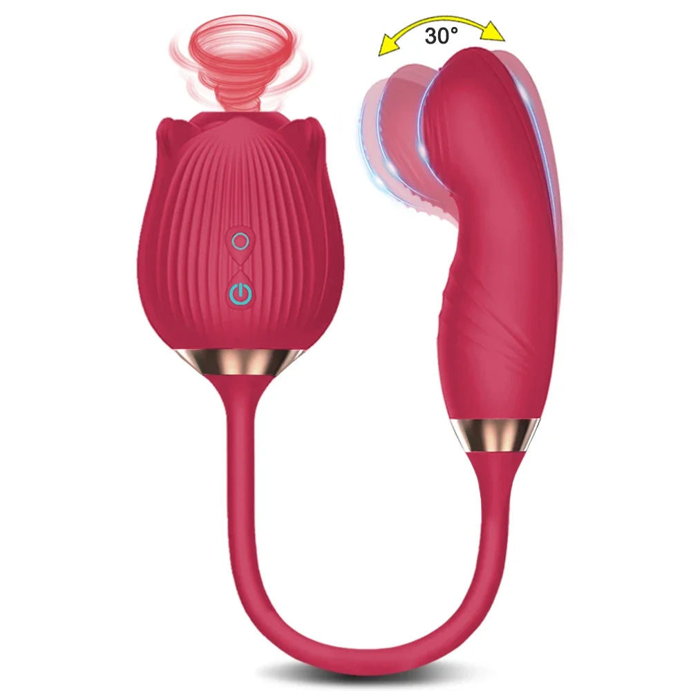 Rose Sucking Vibrator Women Masturbator Nipple Penetration Vagina Vibrator Sucker Dildo Masturbators 2 in 1 Sexy Shop Products