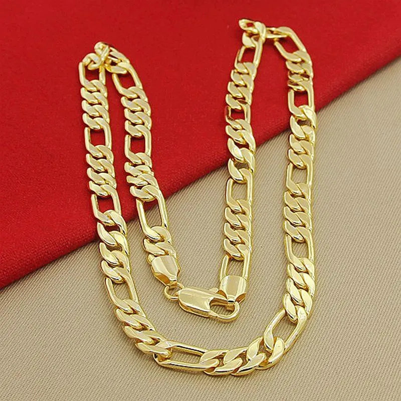 High Quality Men's 8mm 24'' 60cm Gold Necklace 24k Yellow Gold Color Figaro Chain Necklace For Male Luxury Jewelry - Uknowucme