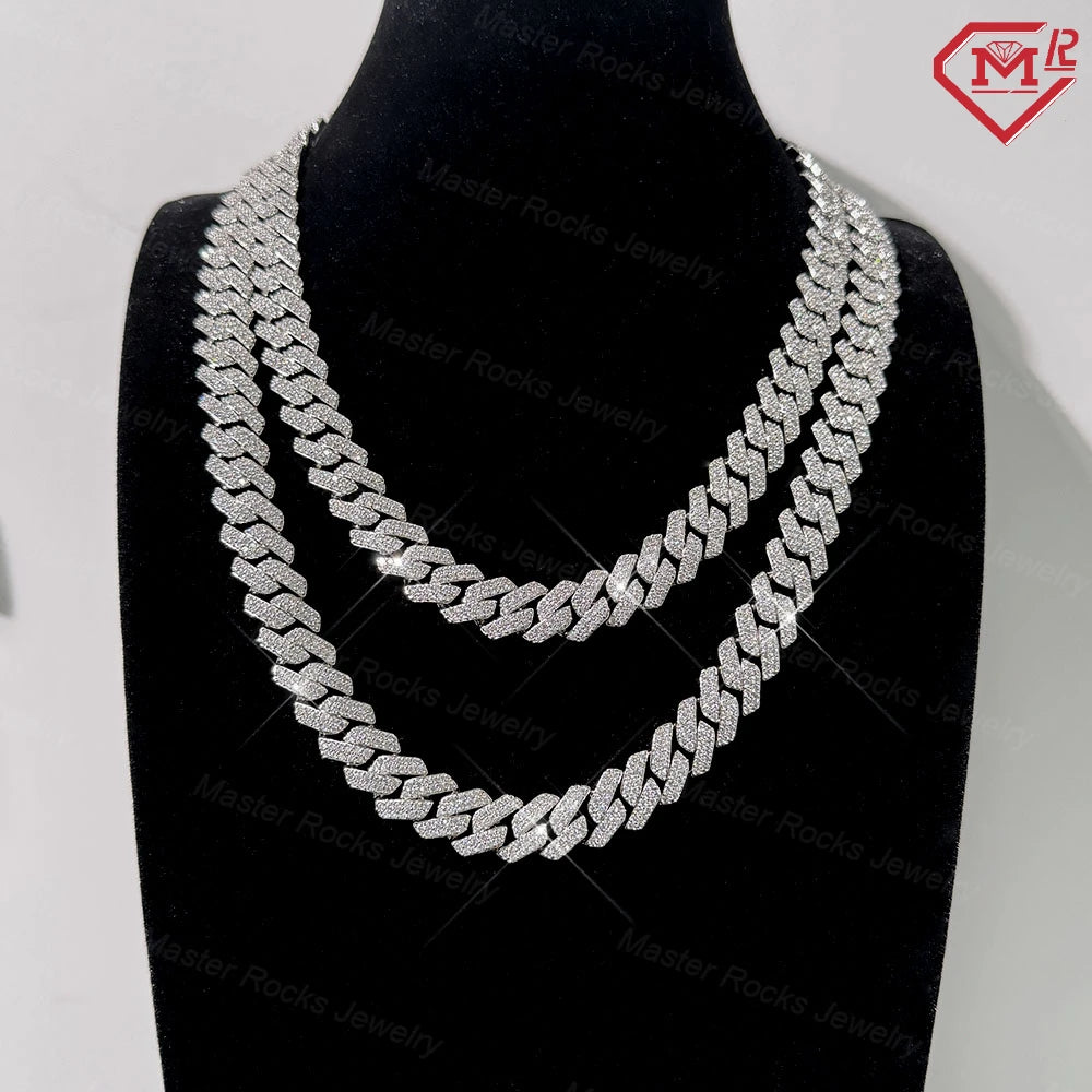 Stock Classic Cuban Link Chain Hiphop 15mm 18mm 925 Silver Iced Out Moissanite Cuban Link Chain - Uknowucme