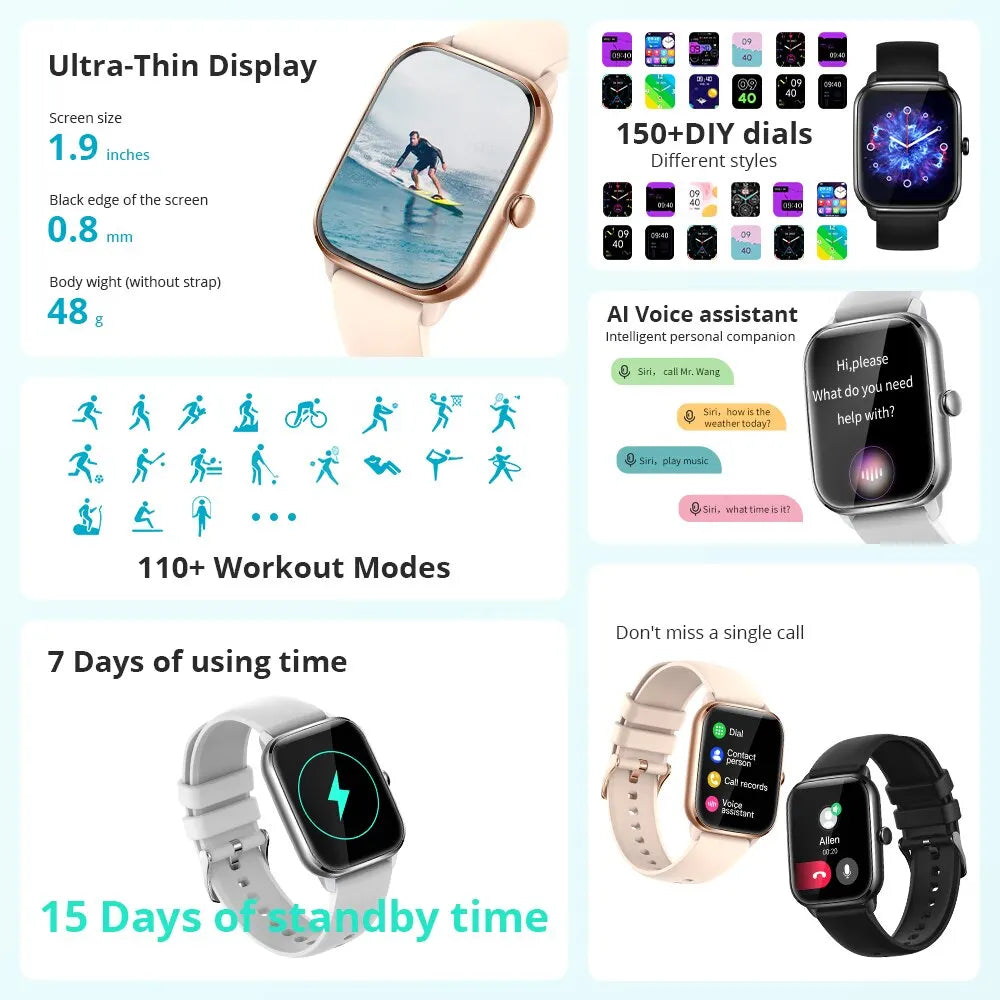 COLMI C61 Smartwatch 1.9 Inch Full Screen Bluetooth Calling Heart Rate Sleep Monitor 100 Sport Models Smart Watch For Men Women - Uknowucme