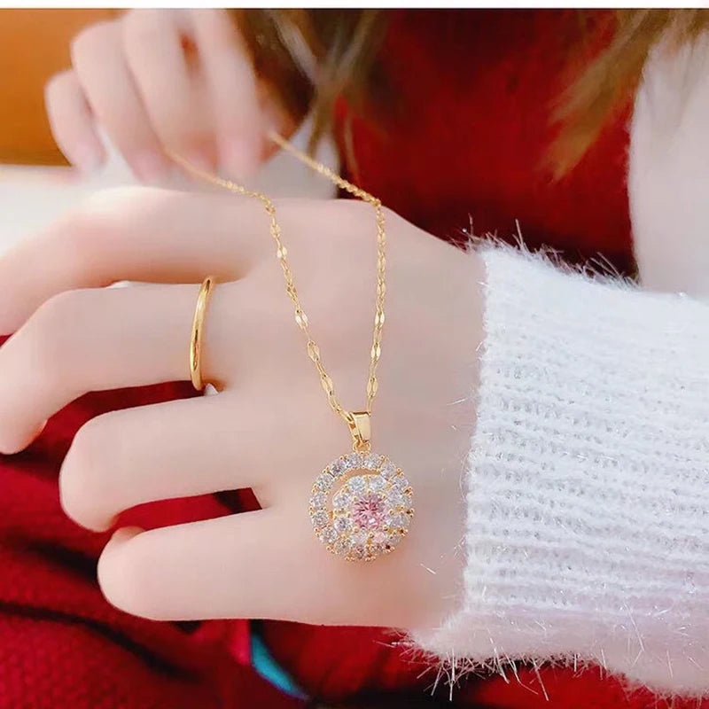 HOYON 18K Gold Color One Eye Necklace Women's Jewelry Diamond Style Bijoux Femme Collares Natural Gemstone Pendant With Necklace - Uknowucme