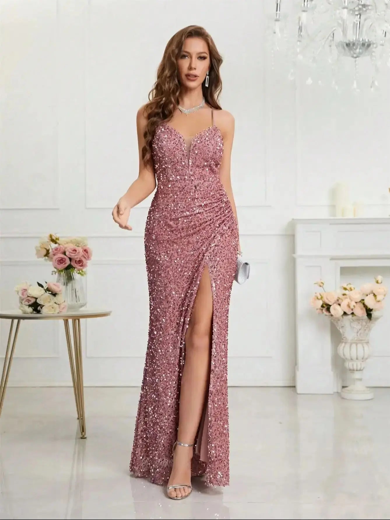 Unithorse Split Thigh Sequin Cami Women Dress - Uknowucme