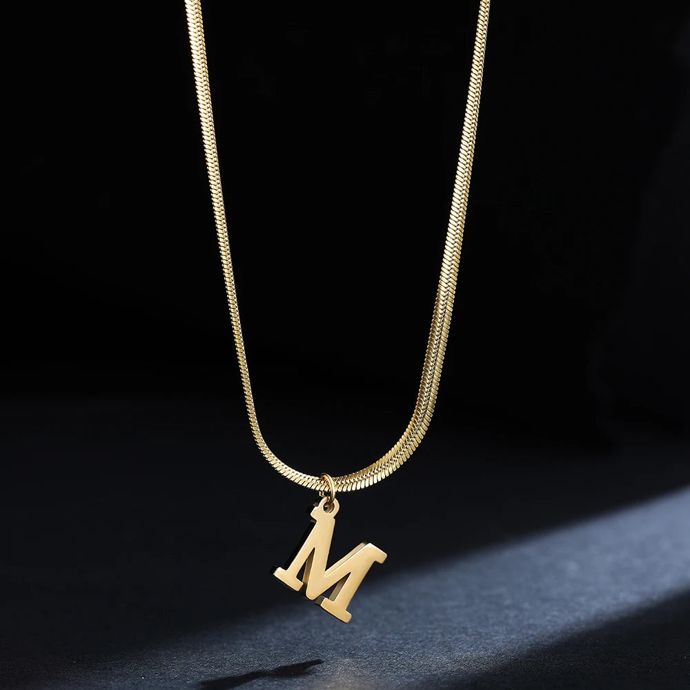 A-Z Alphabet Gold Plated Stainless Steel Pendant Necklace for Women Snake Chain Initial Letter Clavicle Necklaces Collar Jewelry - Uknowucme