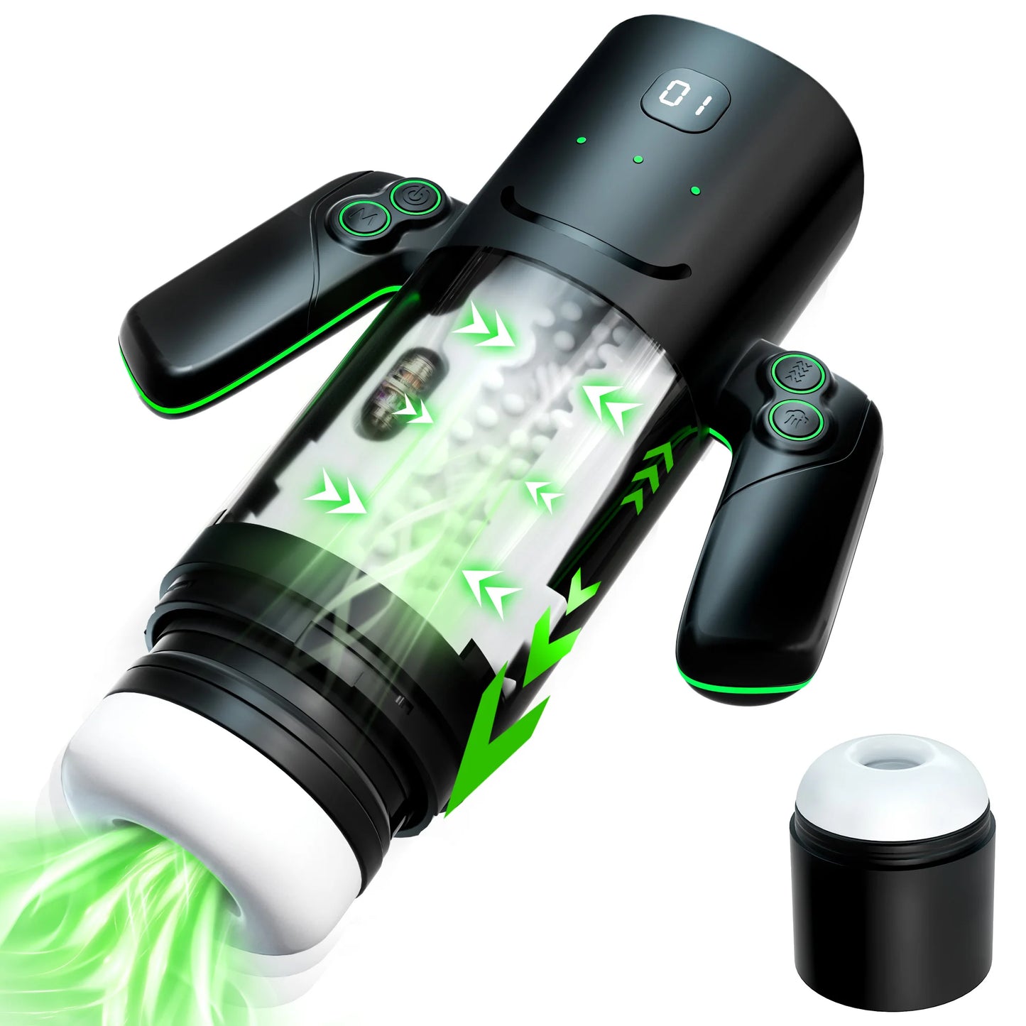 KUSHOR Automatic Thrusting Sucking Male Masturbator with Handle Double Layer Masturbation Cup Pocket Pussy Adult Toy for Men