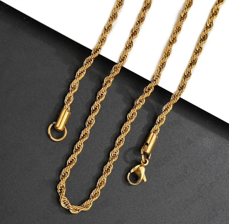 3mm Cuban Chain Rope Chain Stainless Steel Classical Necklace Mens Women Chains Around The Neck Gold Silver Color Necklace - Uknowucme
