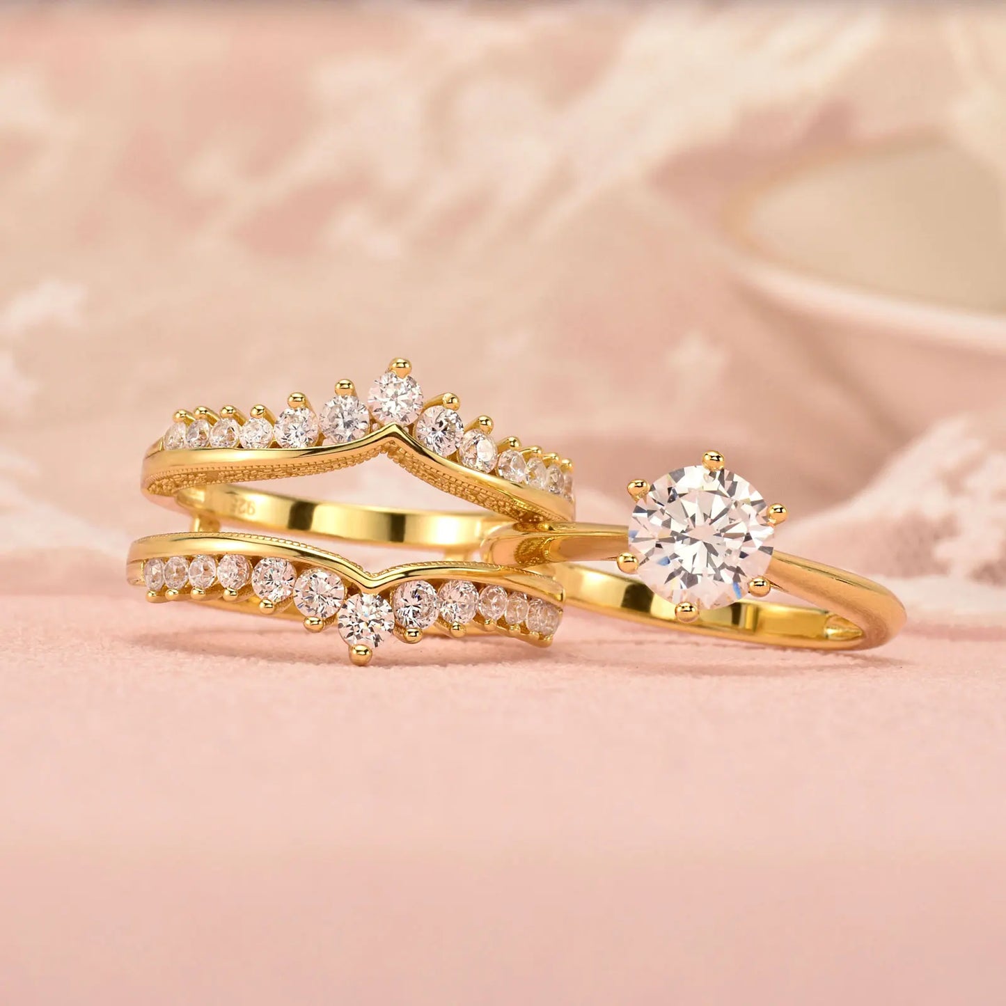 Newshe 14k Yellow Gold Bridal Ring Set for Women 2Ct Round Cut AAAAA Cubic Zircon Wedding Engagement Anniversary Band BR1167_Y - Uknowucme