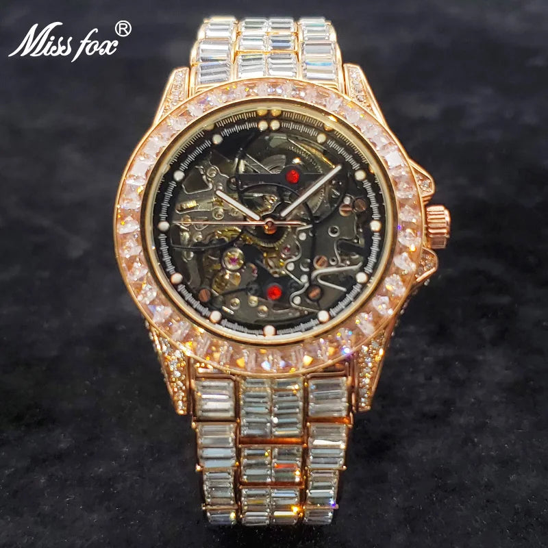 High End Automatic Watch For Men Hip Hop Diamond Hollow Mechanical relogio masculino Luxury Ice Out waterproof Male Watches 2022 - Uknowucme
