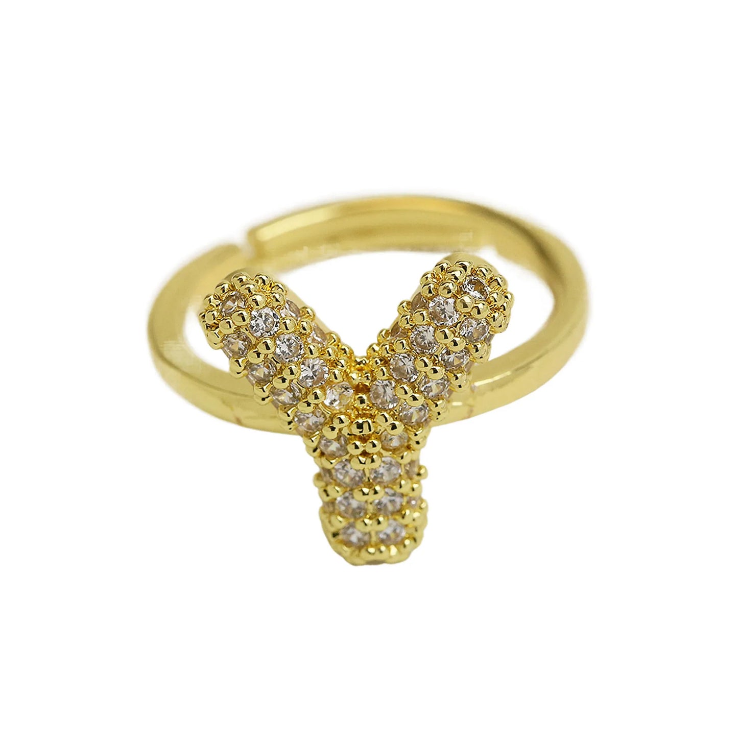 Bubble Cute 26 Letters Ring for Women Balloon Gold Plated Zircon A-Z Letters Open Adjustable Ring Aesthetic Wedding Jewelry Gift - Uknowucme