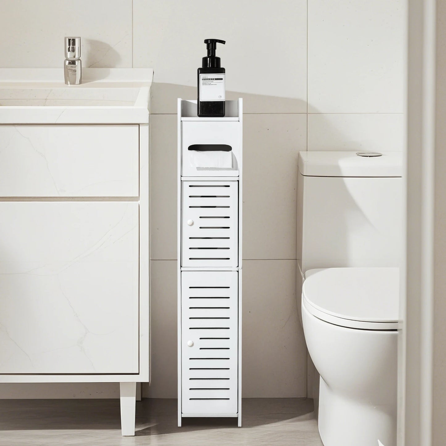 3 Tier Slim Bathroom Storage Cabinets in Different Sizes, Collapsible Storage Cabinets, Narrow Bathroom Storage Cabinets, Slim P