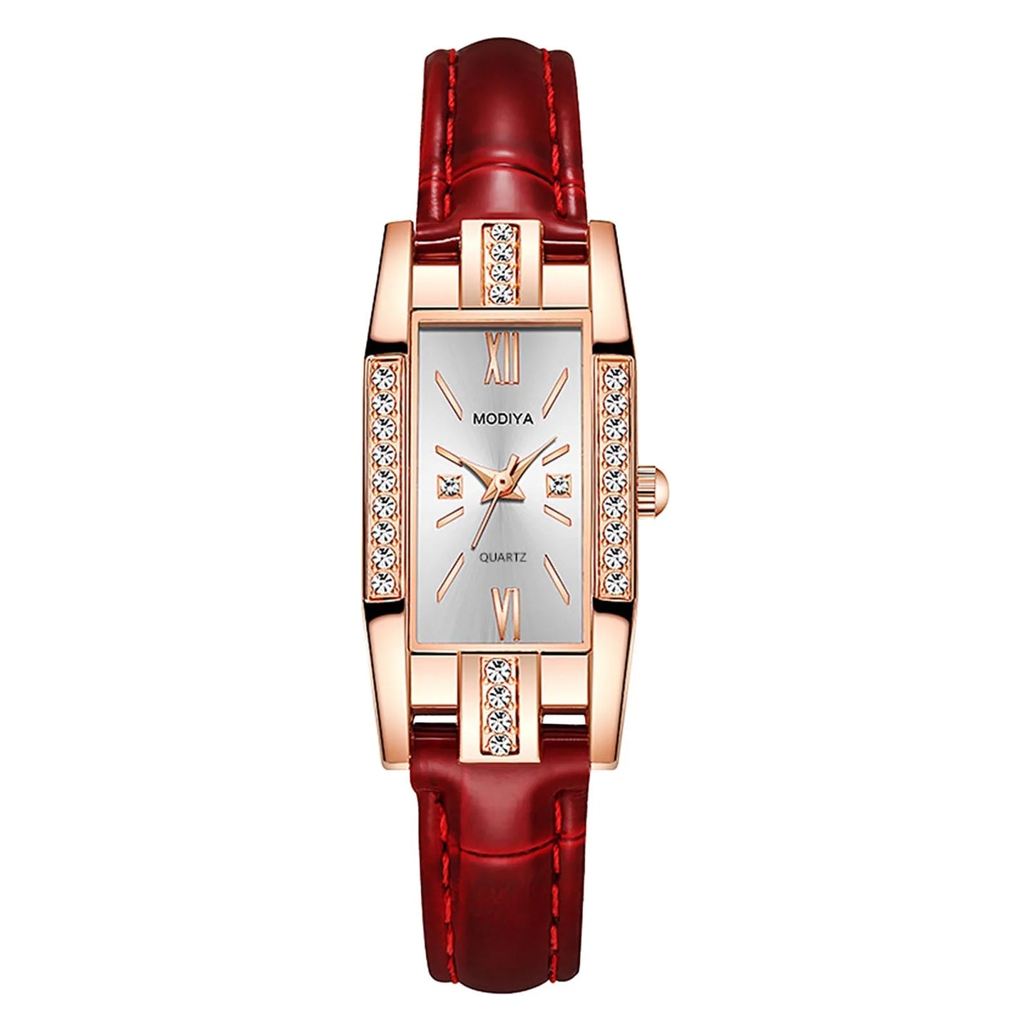 Womens Watches Fashion Square Ladies Quartz Watch Bracelet Set Green Dial Simple Leather Luxury Women Watches - Uknowucme