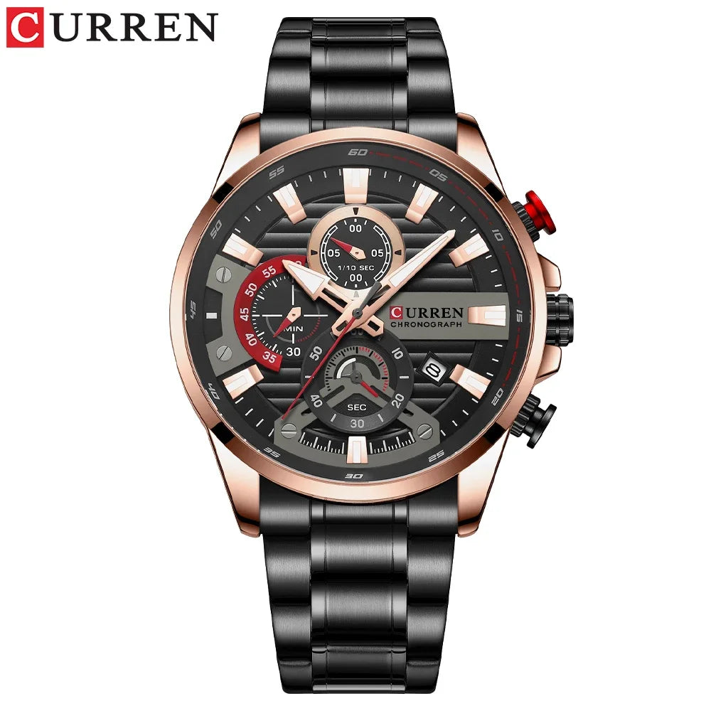 CURREN Multifunctional Quartz Men's Watch Sport Stainless Steel Strap Luminous Watch with Automatic Date часы мужские наручные - Uknowucme