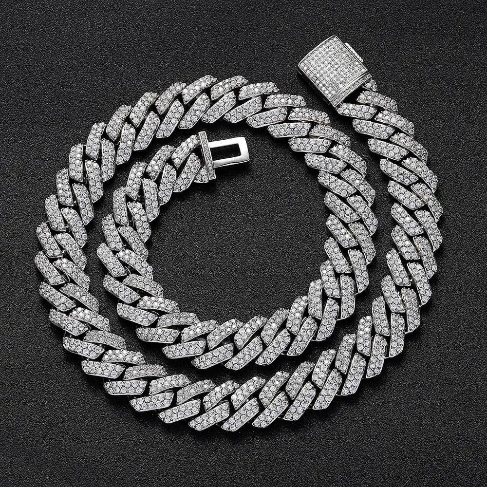 Hip Hop Shiny 15MM Cuban Link Chain Necklace Women Men Silver Color Rhinestone Iced Out Cuban Chain Punk Jewelry Necklace Gift - Uknowucme