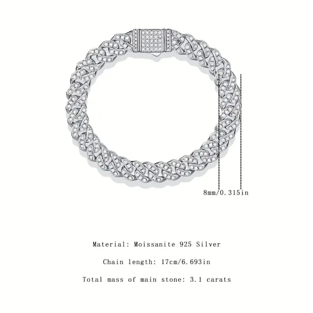 JIU ZUAN S925 Silver Moissanite Light Of Faith LuxuriousBracelet For Men And Women, Cuban Chain,For Engagement, Anniversary, - Uknowucme