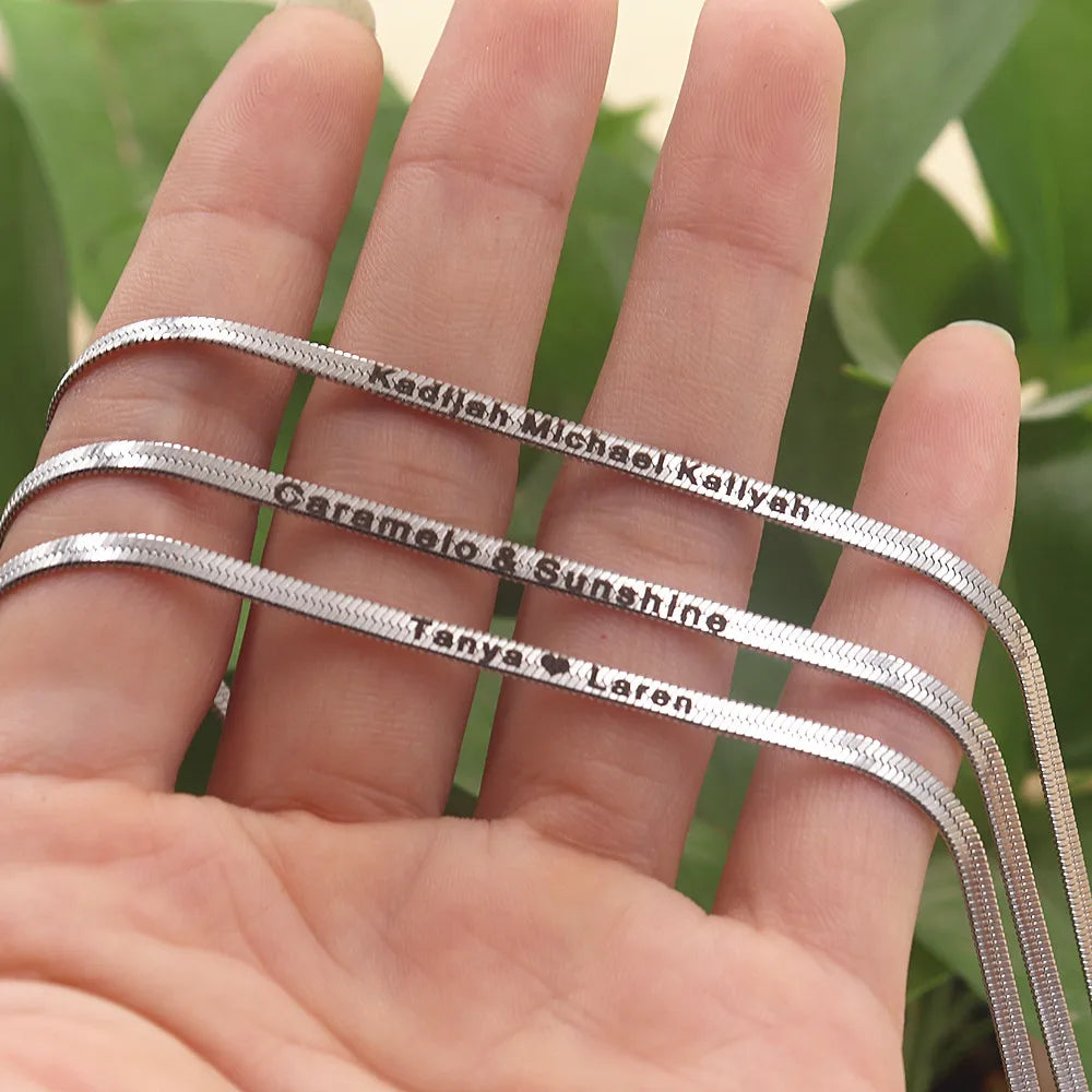 Italian Snake Chain Custom Engraved Name Necklace Herringbone Chain Letter Necklace Women Personalized Stainless Steel Jewelry - Uknowucme