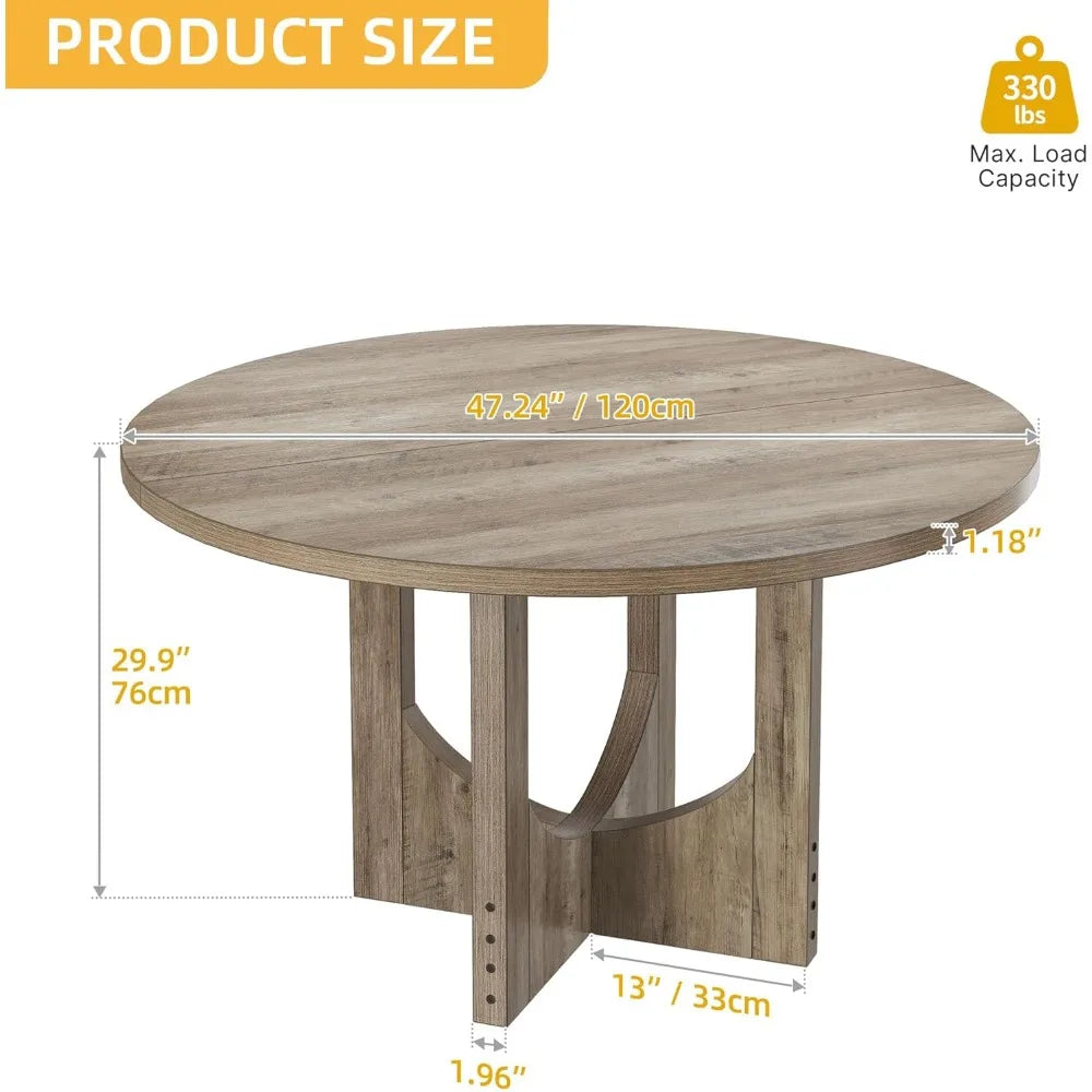 Round Dining Table for 4-6 People 47.24" Large Circle Dining Room Table Rustic Kitchen Table Round with Wooden Pedestal Base Fa - Uknowucme