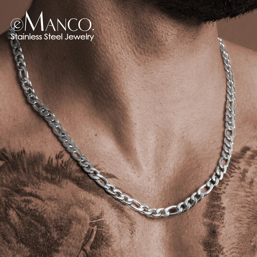 eManco Figaro Chain Necklace Stainless Steel Silver Color Men Women Colar Gift Jewelry Cuban Chain 4MM/6MM/8MM/10MM Wholesale - Uknowucme