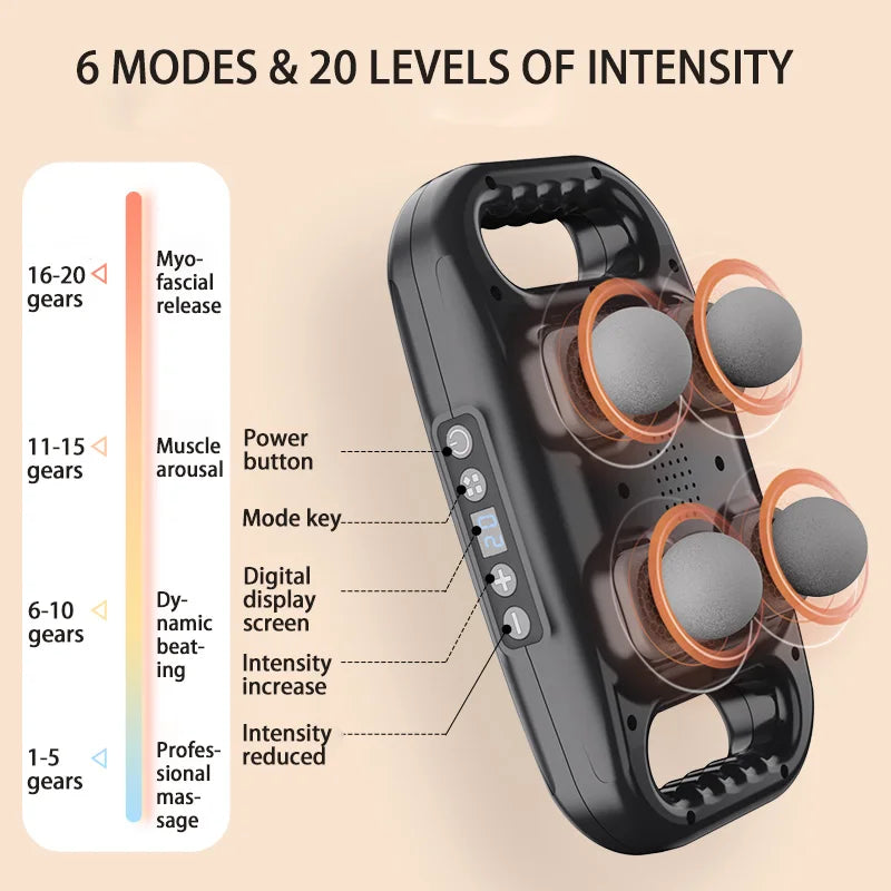 Four-head Fascia Gun Muscle Relaxation Massage Professional Grade Wireless Waist Back Masajeador Deep High Frequency Vibration - Uknowucme