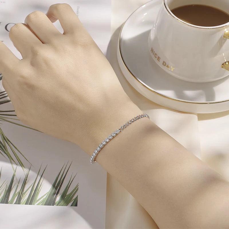 Anziw 100% Real 925 Silver Bracelet 3mm D Color Moissanite 18k Gold Plated Half Tennis Cuban Bracelet for Women Original Jewelry - Uknowucme
