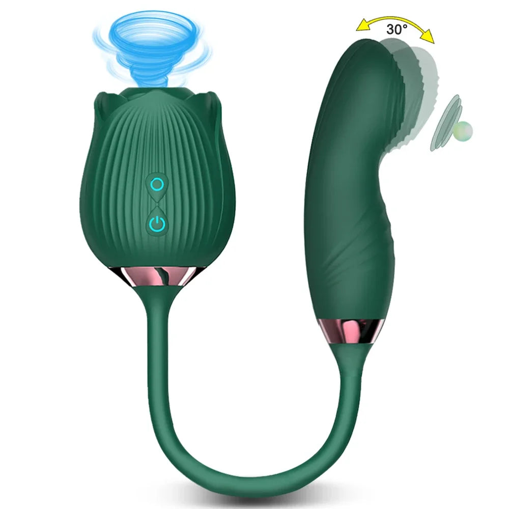 Rose Sucking Vibrator Women Masturbator Nipple Penetration Vagina Vibrator Sucker Dildo Masturbators 2 in 1 Sexy Shop Products