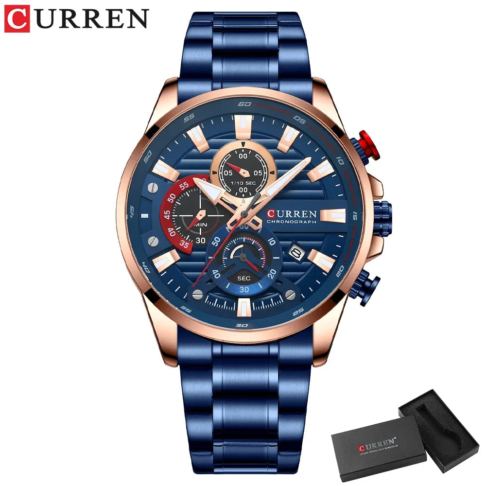 CURREN Multifunctional Quartz Men's Watch Sport Stainless Steel Strap Luminous Watch with Automatic Date часы мужские наручные - Uknowucme