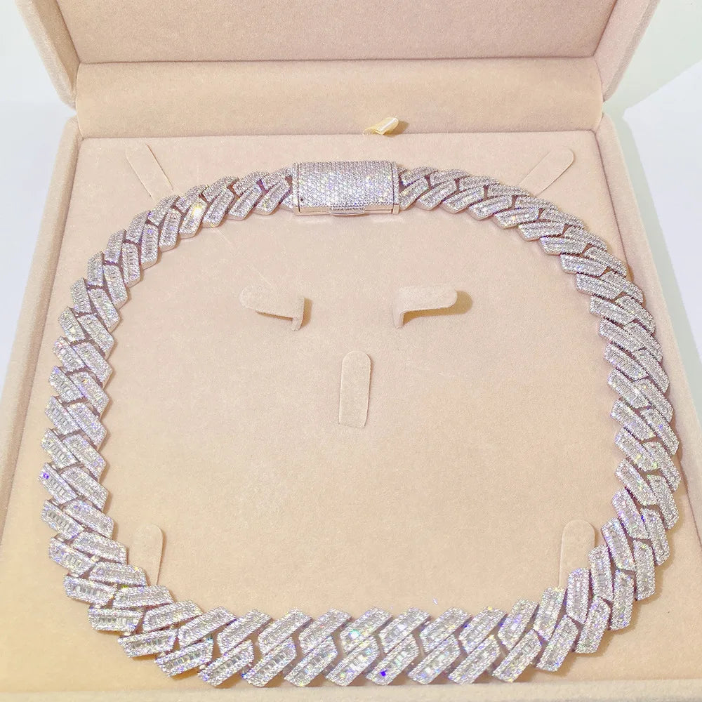 18mm Moissanite Baguette Cuban Link Chain Necklaces Diamonds S925 Silver Choker for Women Men Pass Tester With GRA Free Shipping - Uknowucme