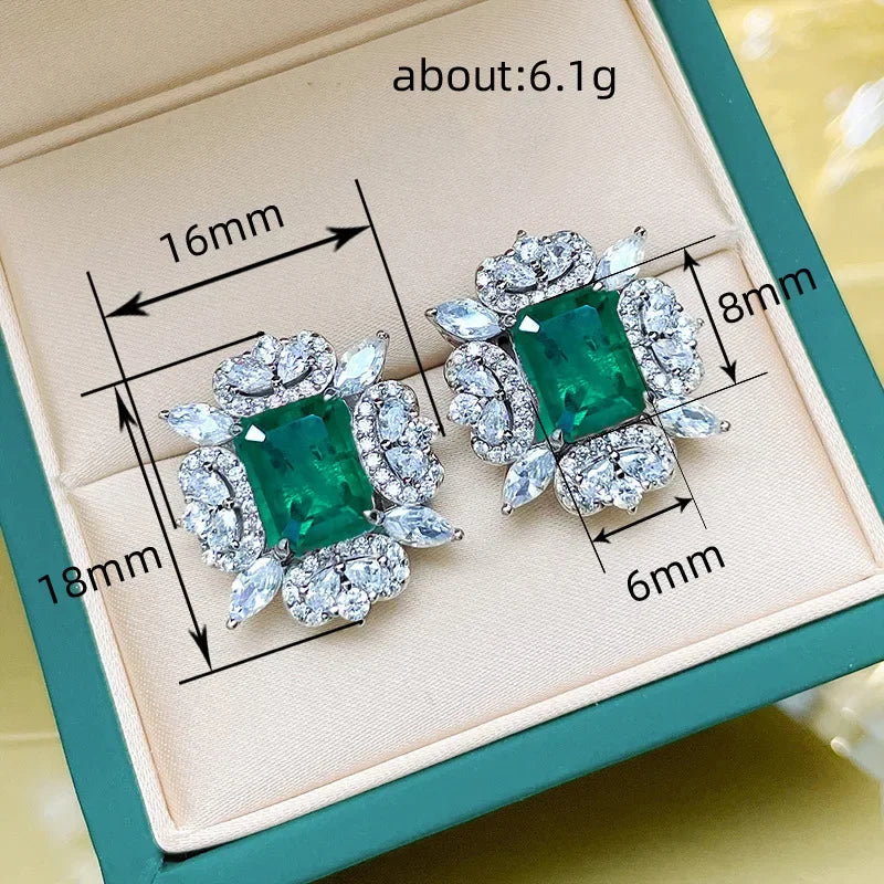 2025 Geometric Green CZ Sparkling Cubic Zirconia Earrings, Suitable for Women's Wedding Parties, Elegant Jewelry - Uknowucme