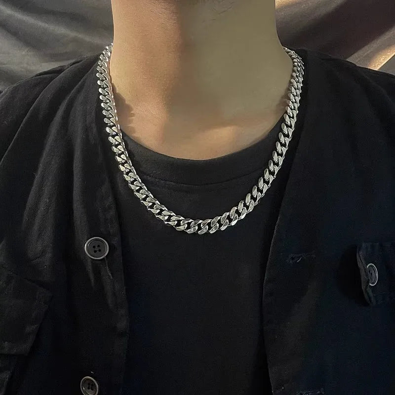 Men Punk Stainless Steel 3/5/7mm Curb Cuban Necklaces for Women Black Silver Color Link Chain Chokers Solid Color Metal Jewelry - Uknowucme