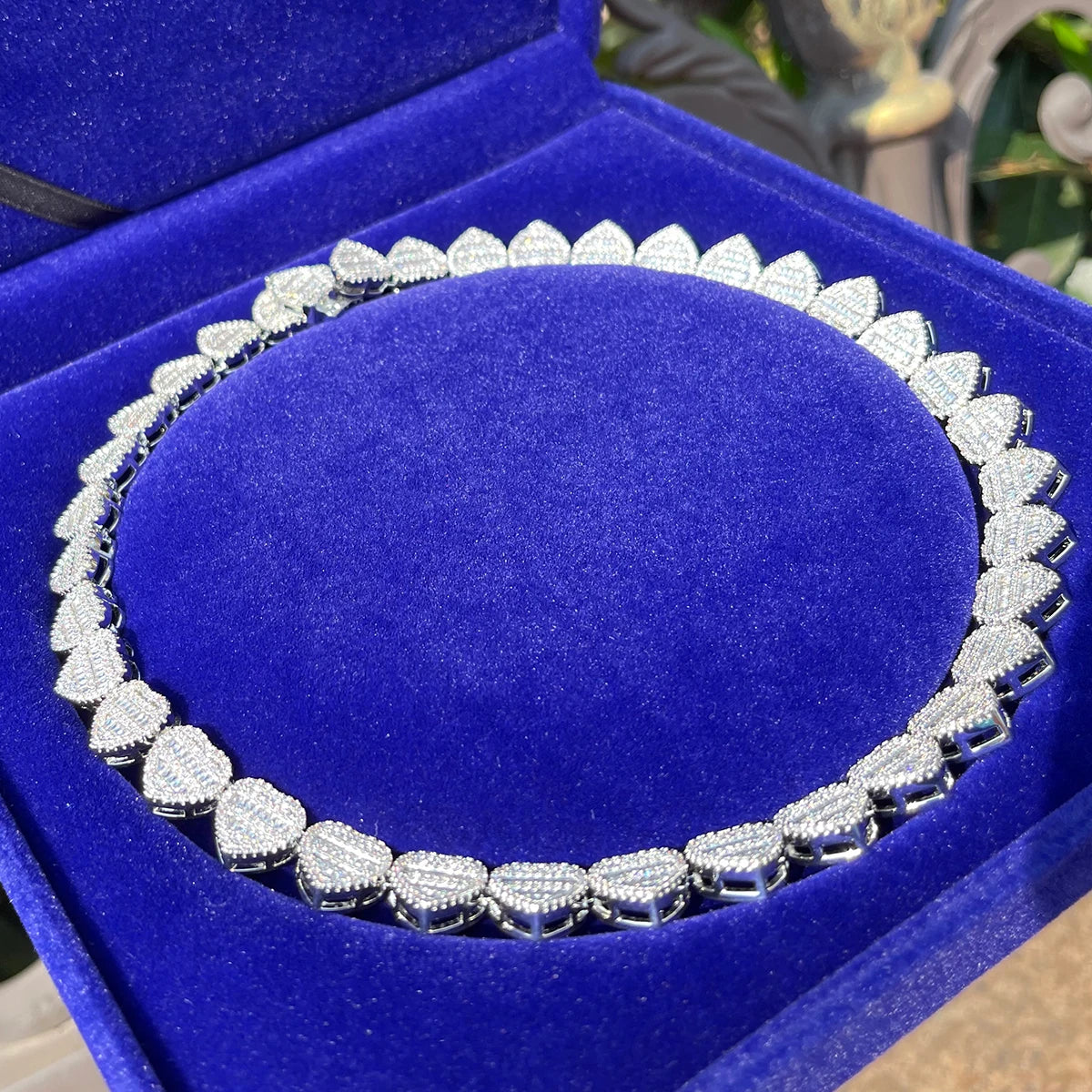 Bubble Letter Baguette Crushed Heart Necklace for Women Iced Out Choker Micro Pave Prong Setting Hip Hop Jewelry - Uknowucme