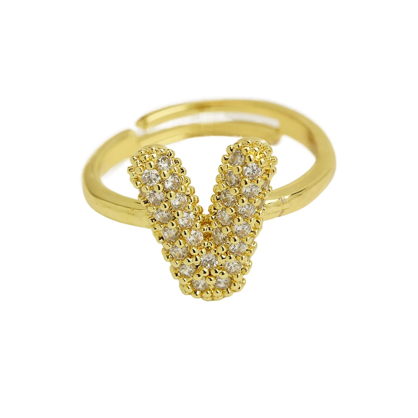 Bubble Cute 26 Letters Ring for Women Balloon Gold Plated Zircon A-Z Letters Open Adjustable Ring Aesthetic Wedding Jewelry Gift - Uknowucme