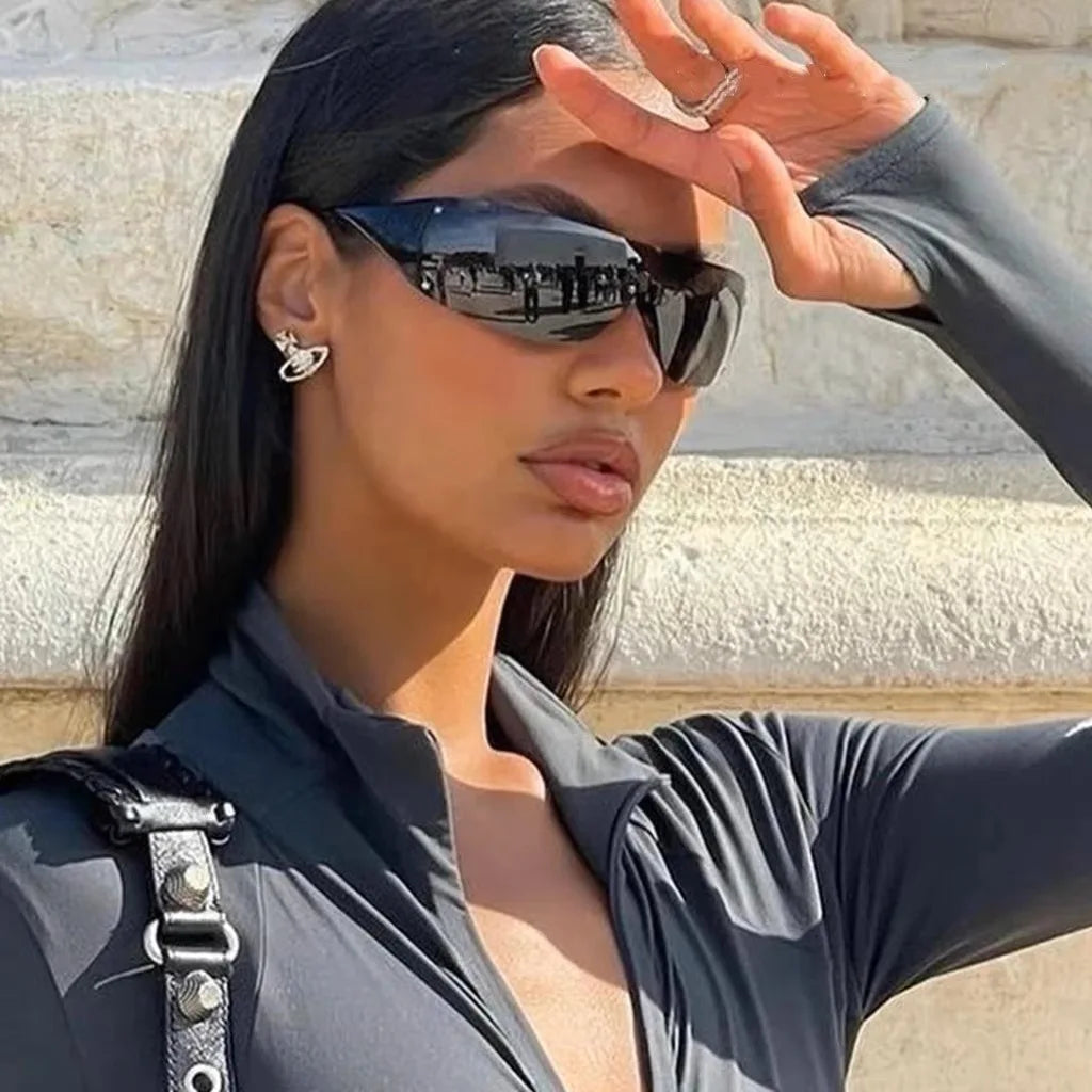Y2K Rimless Brand Designer Sunglasses Women For Men 2023 One Piece Trending Luxury Sun Glasses Rivet Steampunk Pink Shades UV400 - Uknowucme