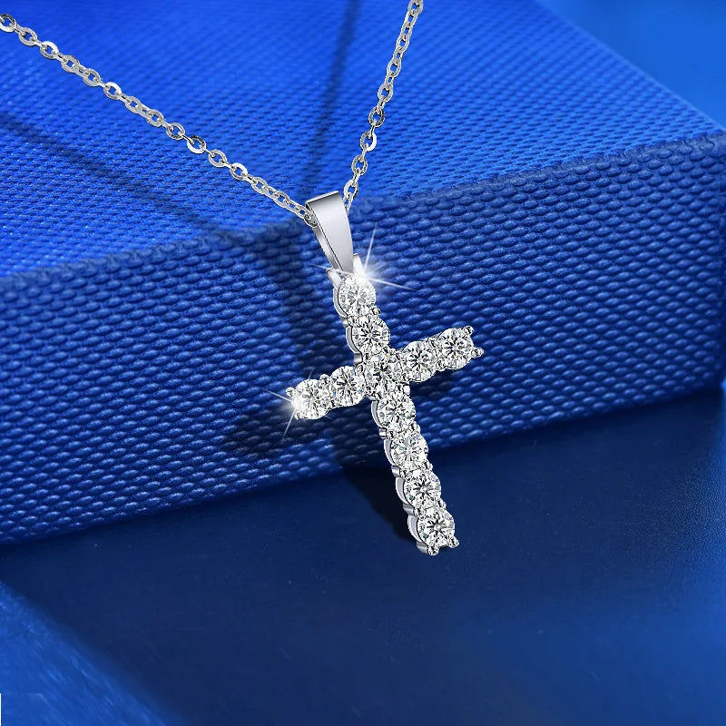 HOYON Luxury s925 Silver Mosonite Full Diamond Cross Pendant Necklace Jewelry Gift Collar Chain Hip Hop Style Couple Accessories - Uknowucme