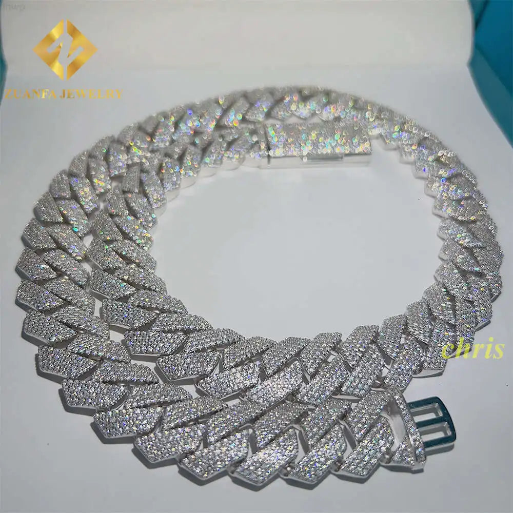 Miami Chain Ready to Ship 18mm 925 Sterling Silver Vvs Moissanite Iced Out Cuban Link Chain - Uknowucme