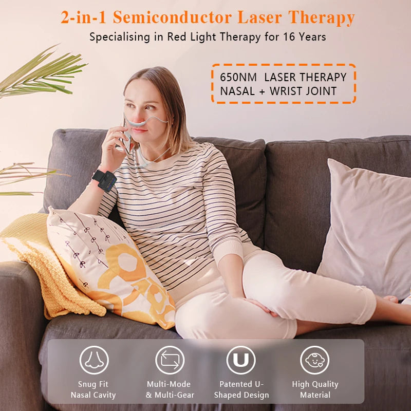 LLLT Cold Laser Physiotherapy Wrist Watch Nose Treatment Rhinitis Red Infrared Light Therapy Machine Smartwatch Pain Relief - Uknowucme
