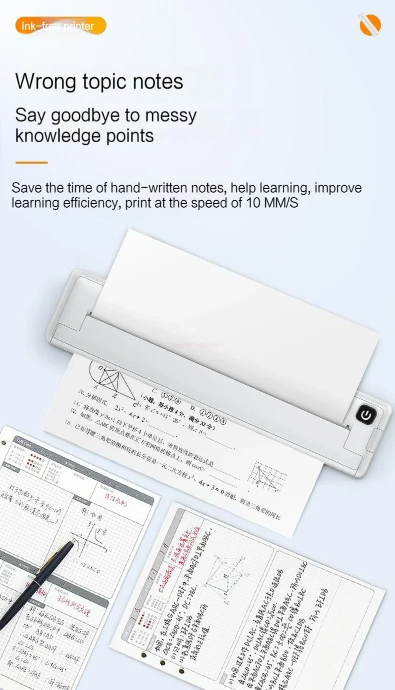 A4 Thermal Printer Mini Home Office Bluetooth Wireless Handheld Portable Inkless Small Thermal Printing /A4 Printer - Uknowucme