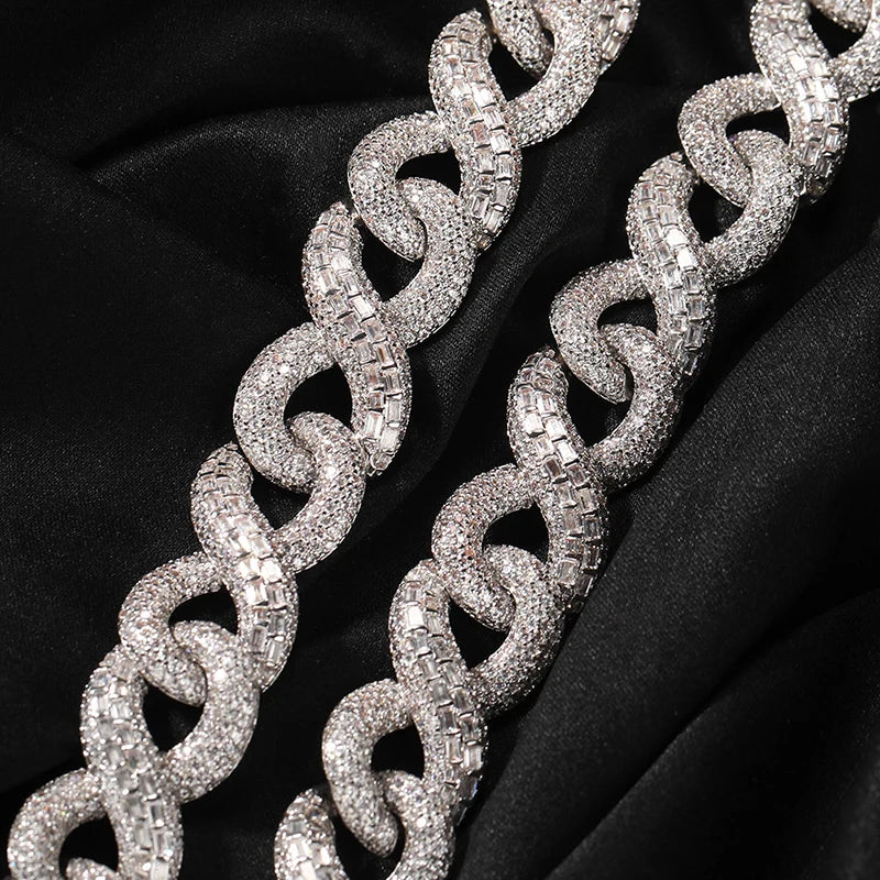 Hip Hop 5A+ CZ Stone Bling Iced Out Infinity Round Cuban Link Chain Necklace for Men Rapper Jewelry Gold Silver Color - Uknowucme