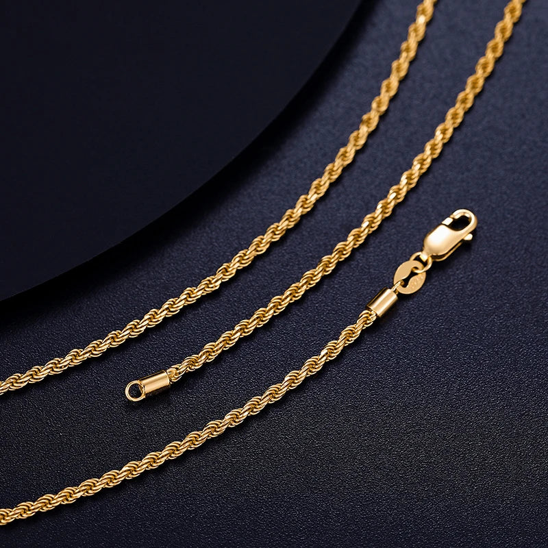 2.5mm S925 Rope Chain Necklace Sterling Silver Never Fade Waterproof Choker Men Women Jewelry Silver Color Chains Gift - Uknowucme