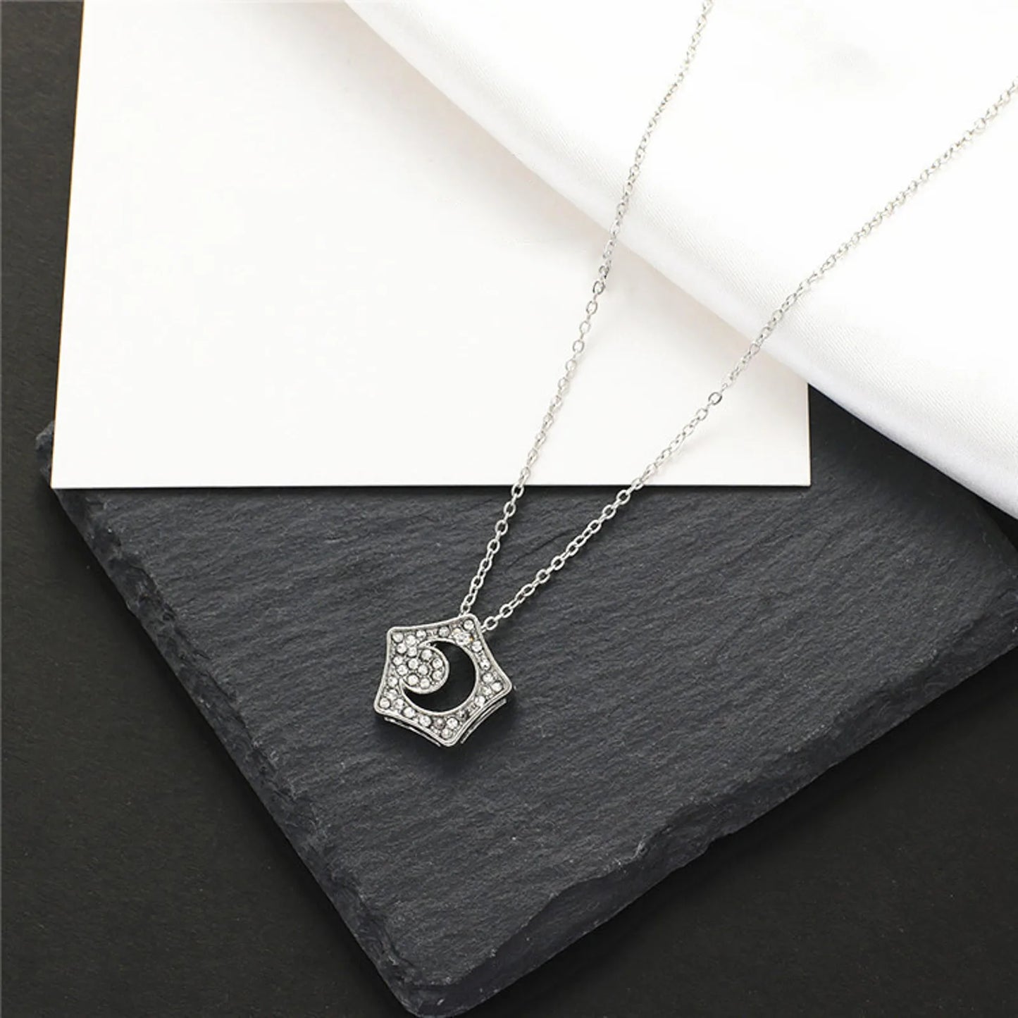 Korean Fashion Star Moon Shaped Zircon Pendant Necklace For Women Chain Jewelry Necklace Fashion Birthday Girl Lover Gift - Uknowucme