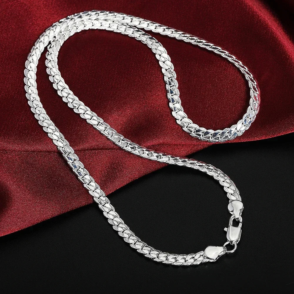 Hot 925 Sterling Silver 5MM 18K Gold Full Sideways Figaro Chain Necklace For Woman Man Fashion Wedding accessories Jewelry Gifts - Uknowucme