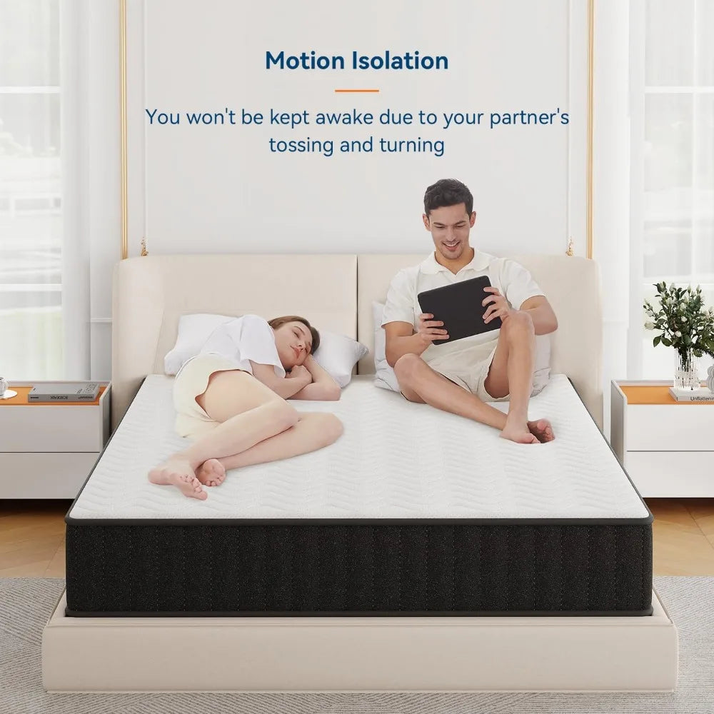 Queen Mattress, Fiberglass Free & Support Comfort, Cooling Charcoal Medium Firm Mattresses, 10 Inch Memory Foam Mattress - Uknowucme