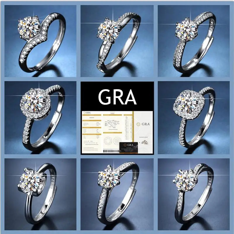 HOYON S925 Silver Non Fading 1 Carat Shiny Moissanite Luxury Women's Ring Engagement Wedding Jewelry Gift Box GRA Certificate - Uknowucme