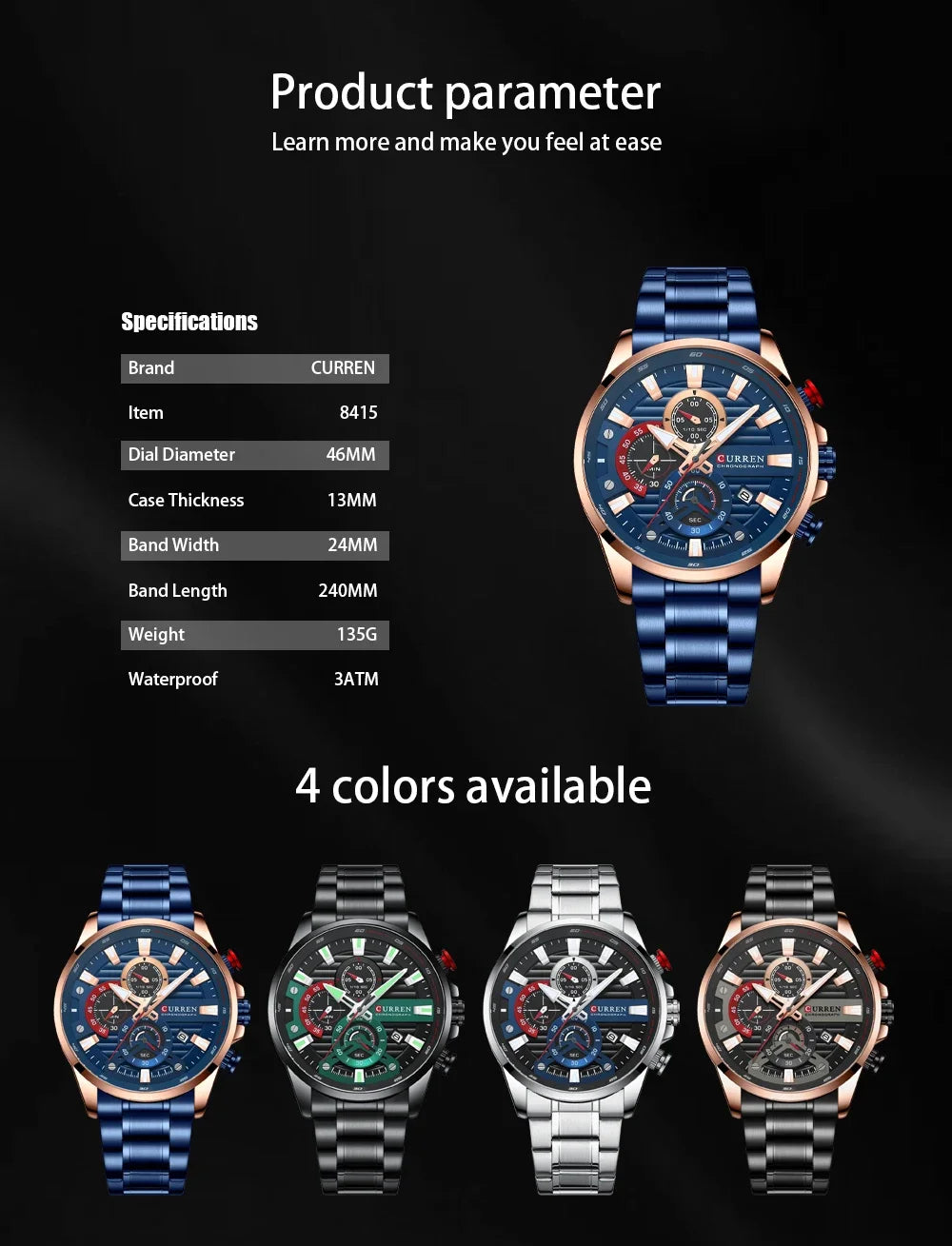 CURREN Multifunctional Quartz Men's Watch Sport Stainless Steel Strap Luminous Watch with Automatic Date часы мужские наручные - Uknowucme