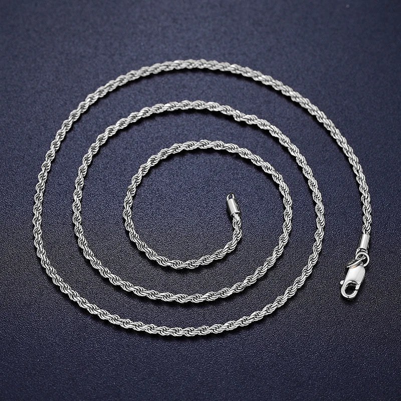 2.5mm S925 Rope Chain Necklace Sterling Silver Never Fade Waterproof Choker Men Women Jewelry Silver Color Chains Gift - Uknowucme