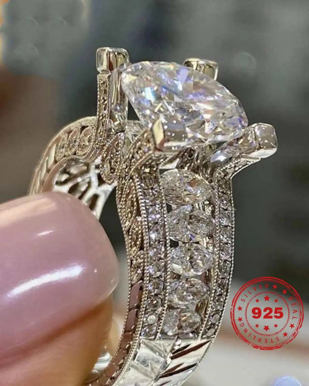 HOYON Sterling Silver 925 Jewelry Natural Moissanite style Ring Cushion Zirconia Anillos Tension Setting Square Gemstone Ring - Uknowucme