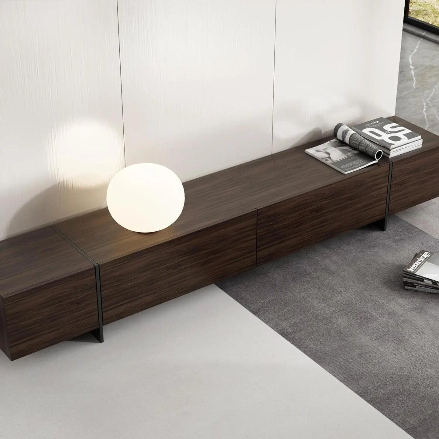 95.1" W TV Stand with 4 Flip-Down Drawers, Modern Entertainment Center with Storage, Media Console Table TV Cabinet, Dark Brown